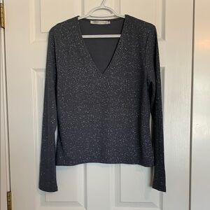 Contemporaine Medium Gray V-Neck Sparkly Top